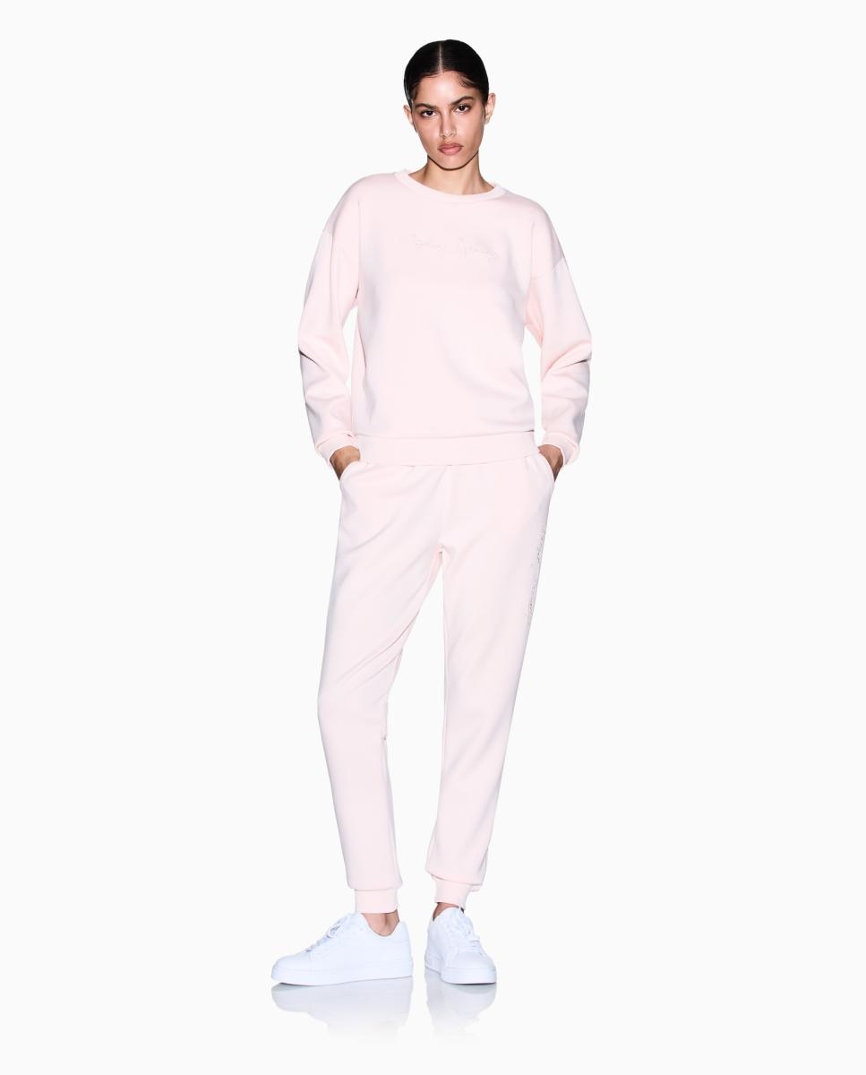 Sweatshirt com Decote Redondo e Logótipo Bordado Rosa-claro-5