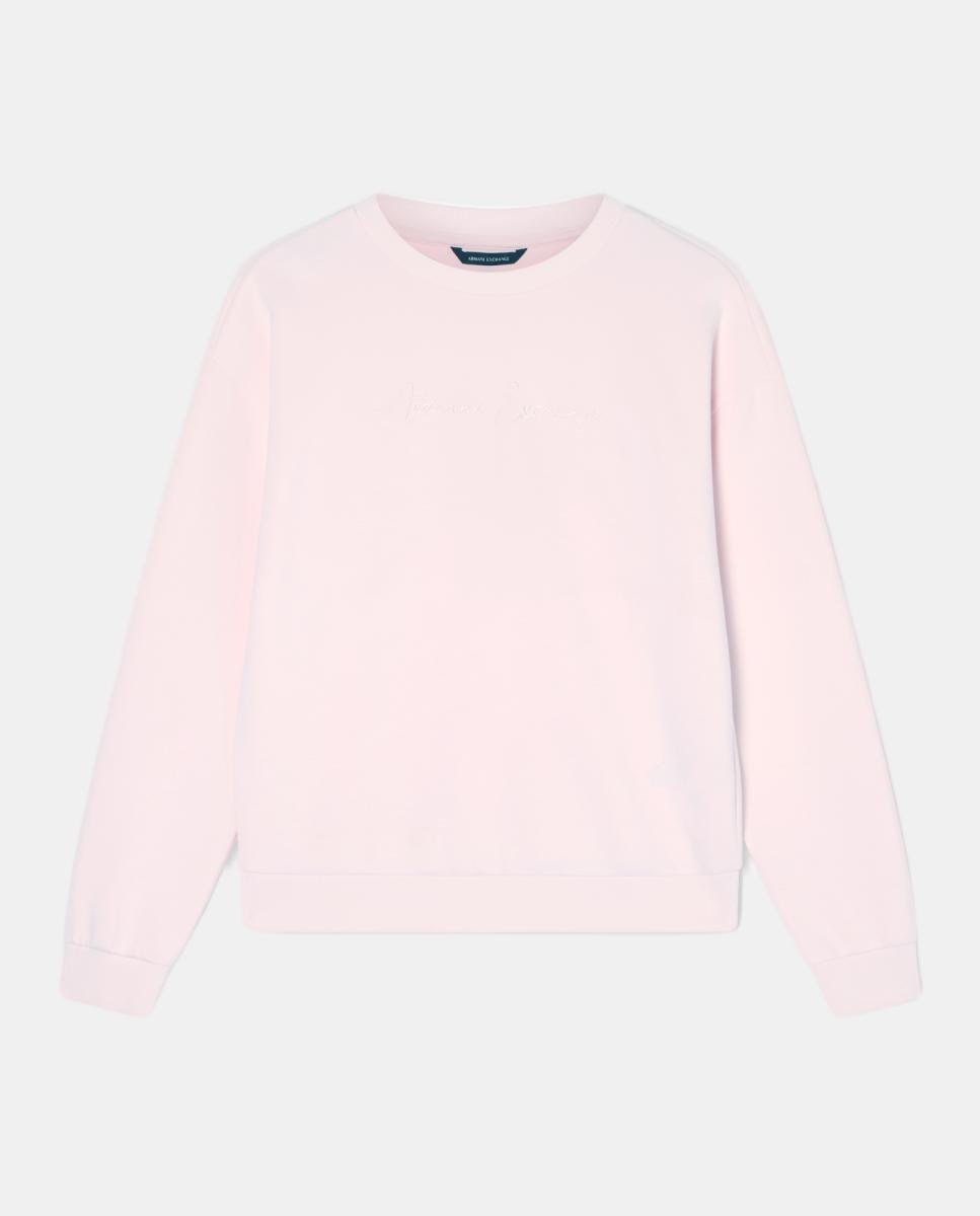Sweatshirt com Decote Redondo e Logótipo Bordado Rosa-claro-4