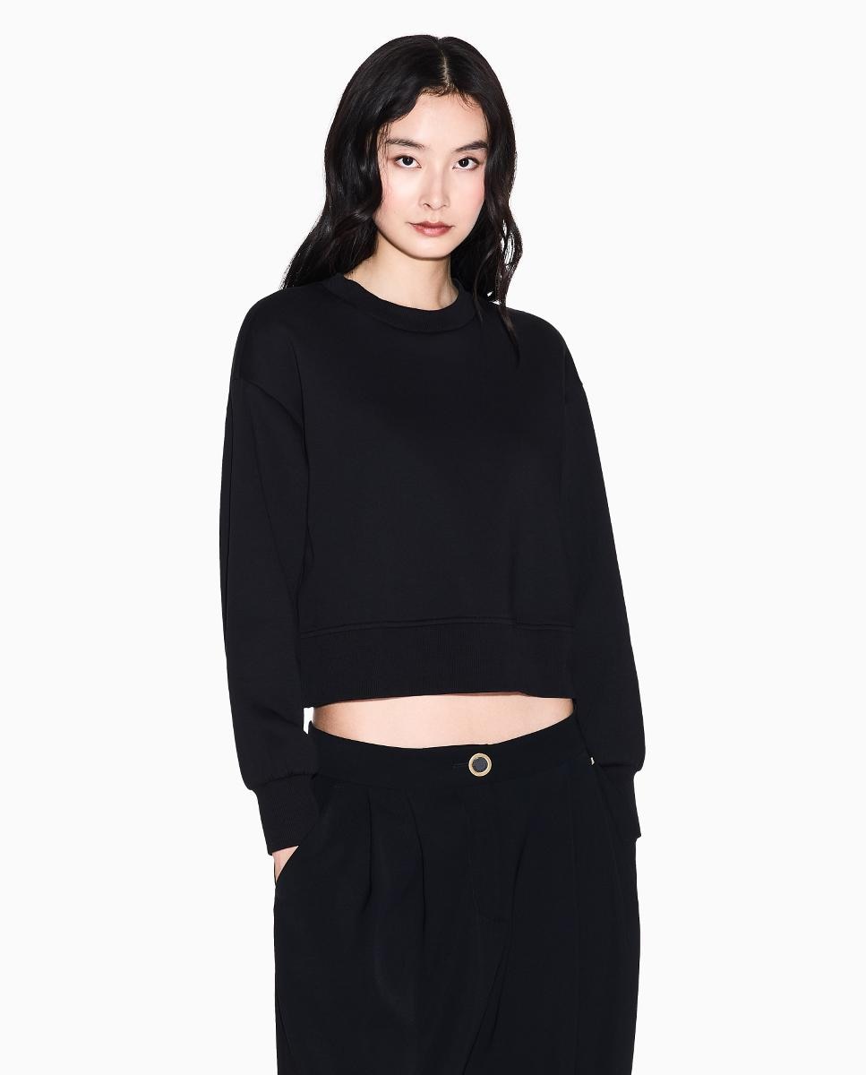 Sweatshirt com Decote Redondo e Abertura Lateral Preto-1