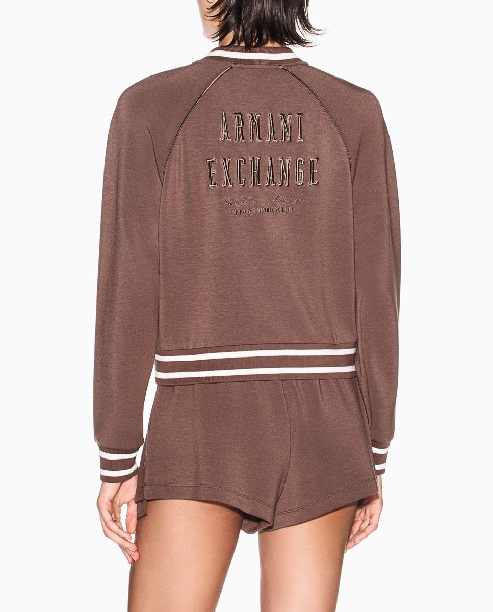 Sweatshirt Tipo Blusão Bomber com Logótipo Castanho-2