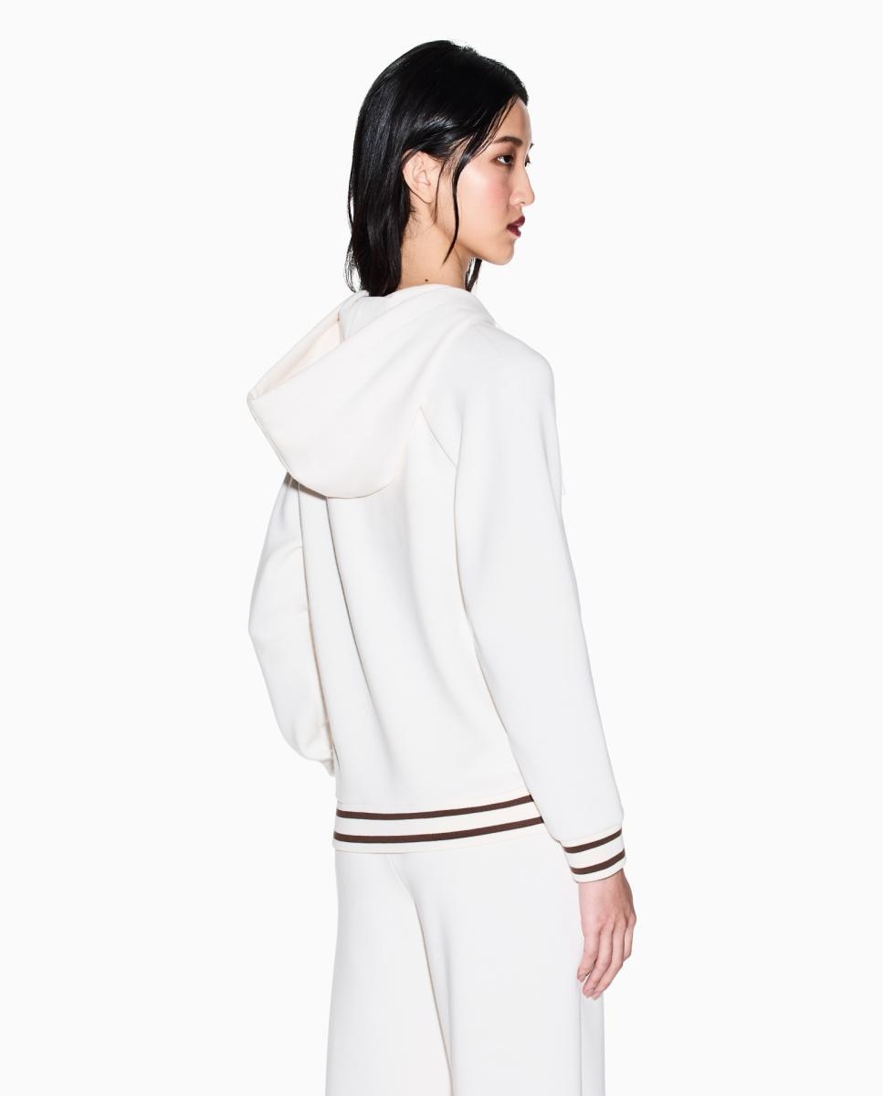 Sweatshirt Aberta com Capuz em Interlock Cru-3