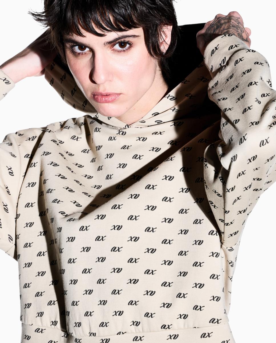 Sweatshirt com Fecho de Correr e Multilogo Bege-2