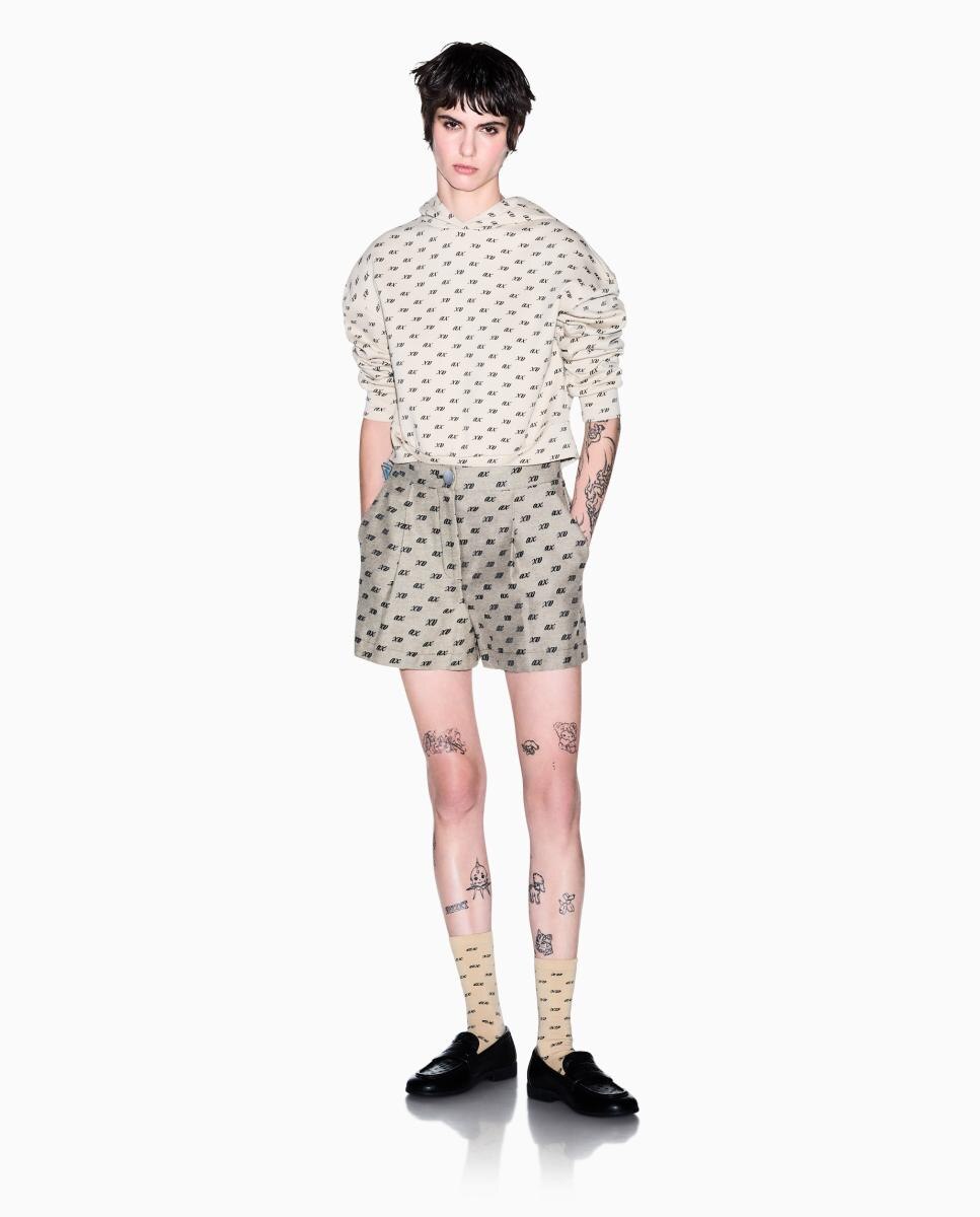 Sweatshirt com Fecho de Correr e Multilogo Bege-3