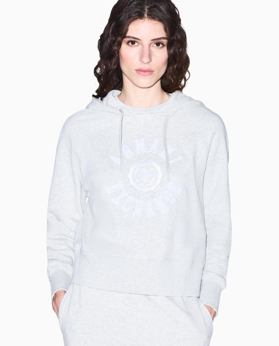 Sweatshirt com Capuz e Logótipo Bordado Cinzento-claro-4