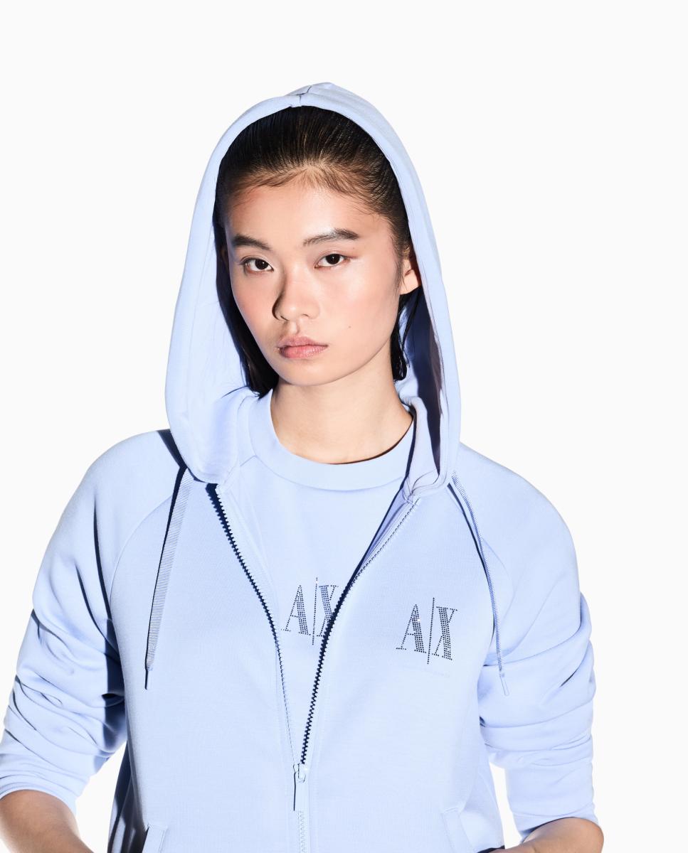 Sweatshirt Aberta com Capuz Azul-claro-4