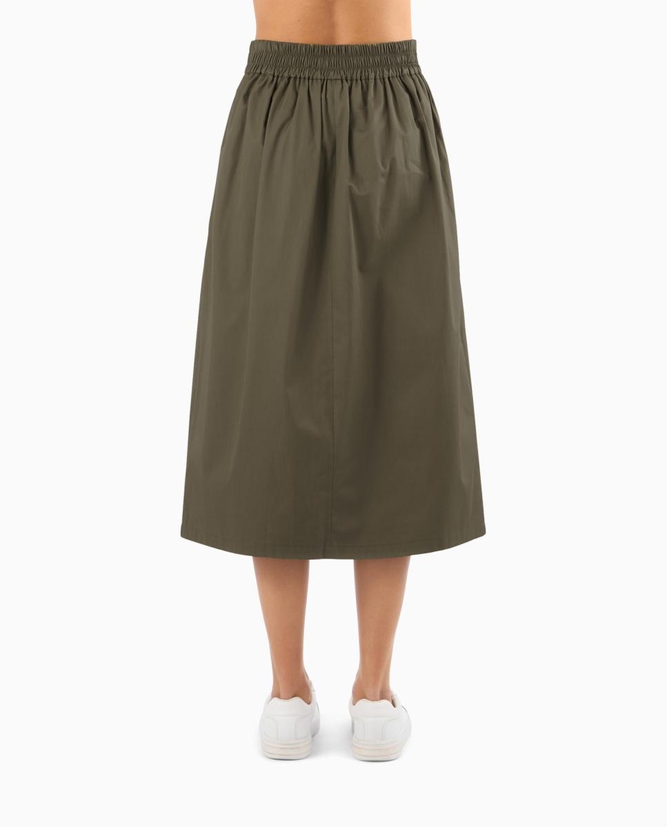 Saia Midi em Sarja de Algodão com Cinto Cápsula IBIZAX Verde-militar-2