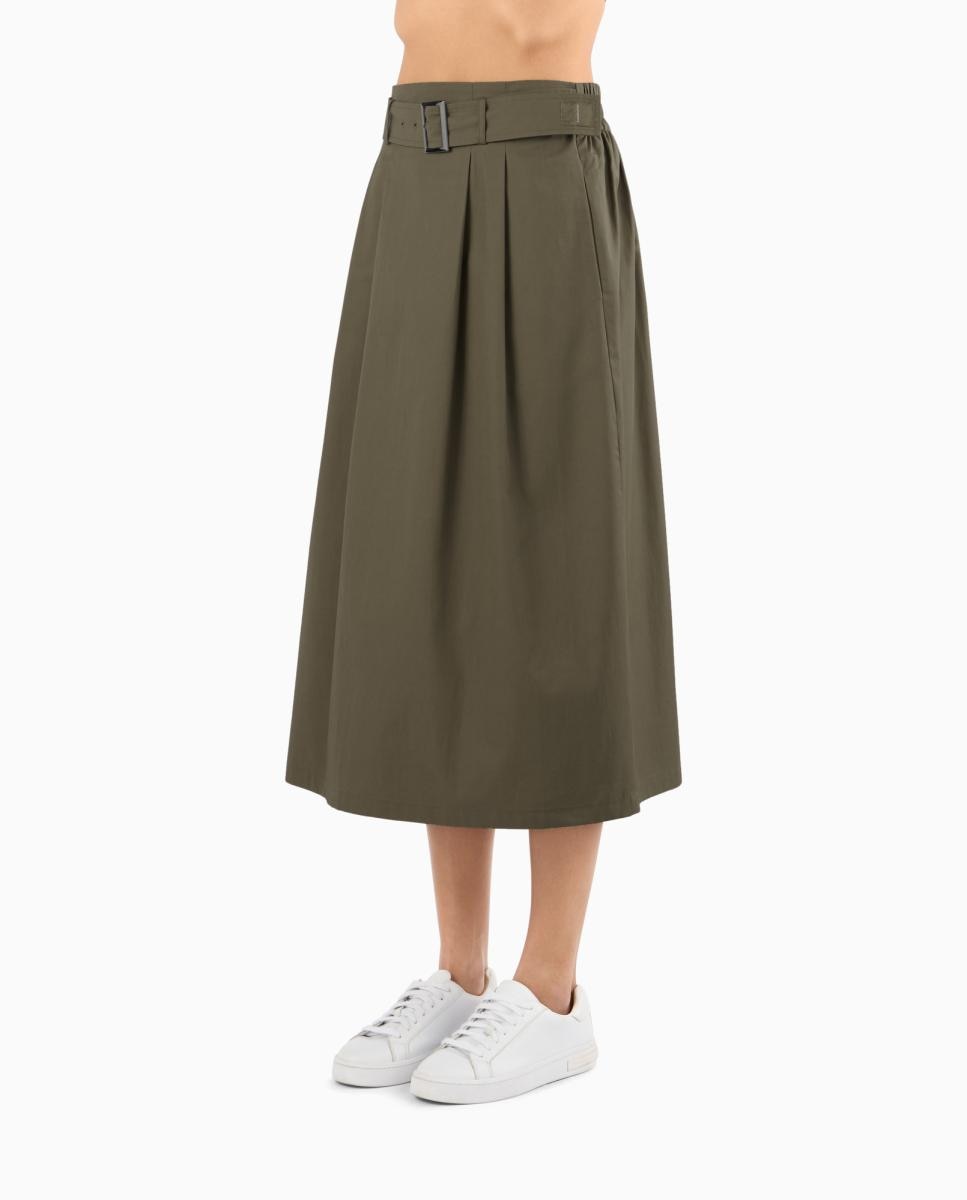Saia Midi em Sarja de Algodão com Cinto Cápsula IBIZAX Verde-militar-3