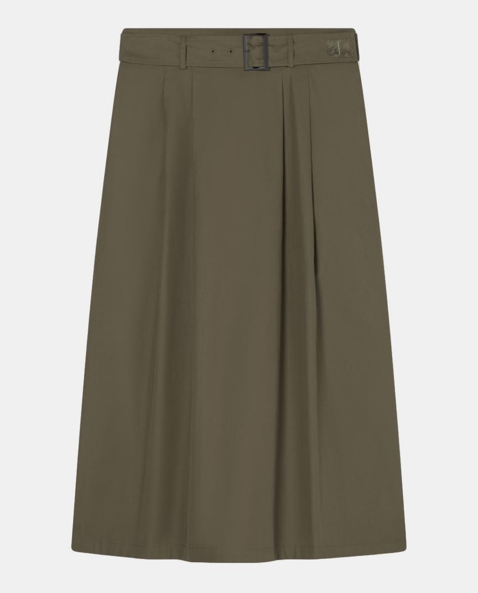 Saia Midi em Sarja de Algodão com Cinto Cápsula IBIZAX Verde-militar-4