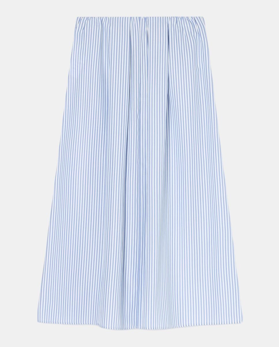 Saia Midi às Riscas com Pregas Azul-claro-5