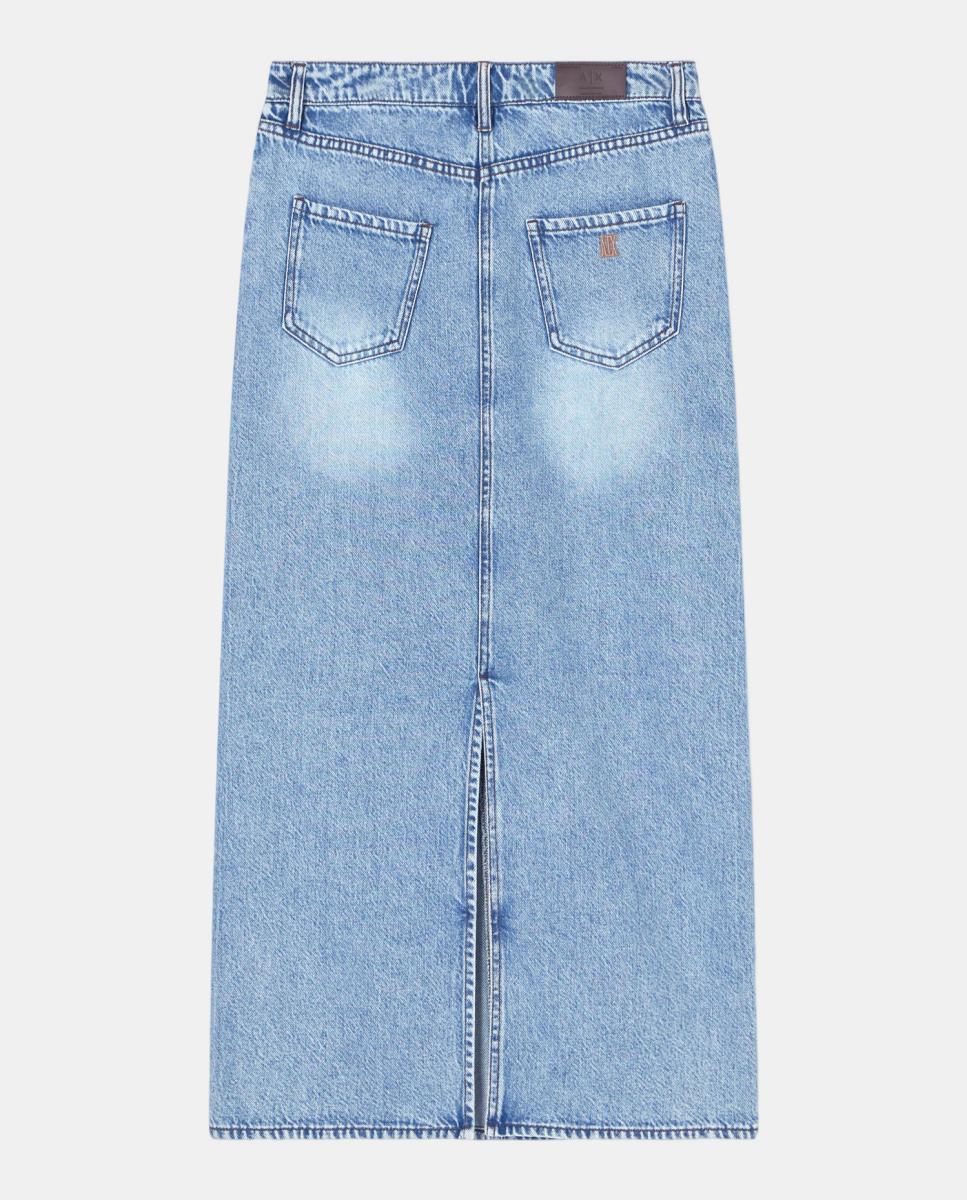 Saia Midi de Ganga com Lyocell Azul-índigo-4