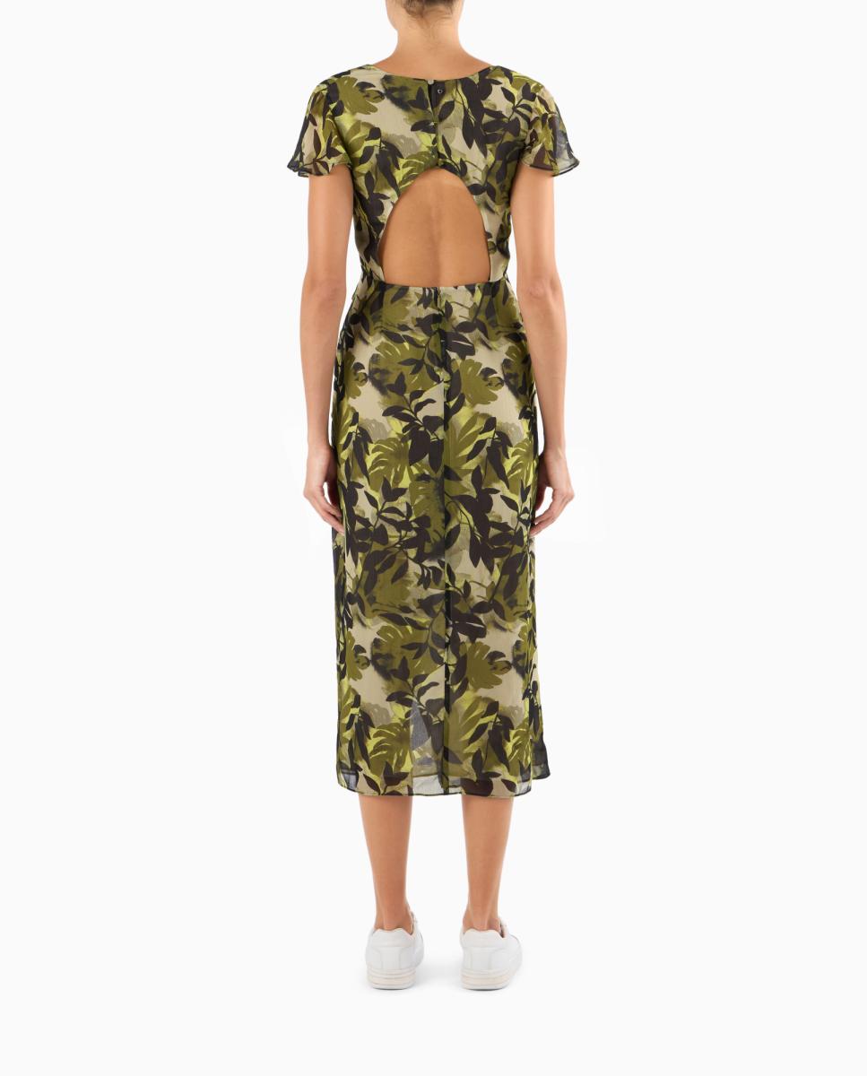 Vestido Midi com Decote em Bico e Estampado Cápsula IBIZAX Verde-militar-2