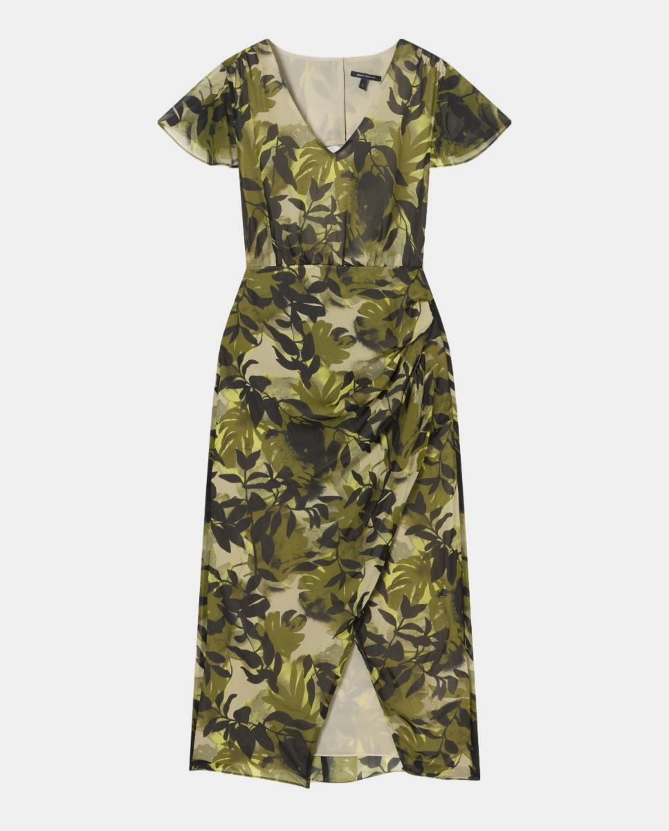 Vestido Midi com Decote em Bico e Estampado Cápsula IBIZAX Verde-militar-3