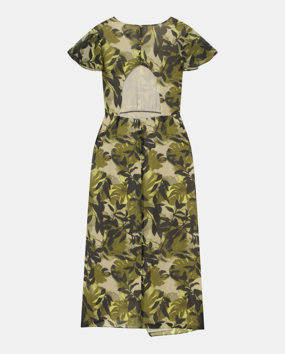 Vestido Midi com Decote em Bico e Estampado Cápsula IBIZAX Verde-militar-4