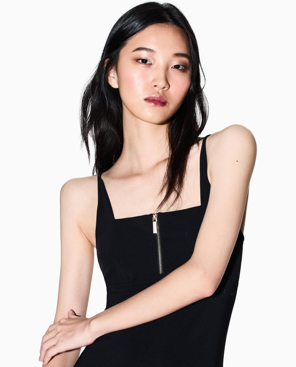 Vestido Midi de Alças em Tecido Otomano Preto-3