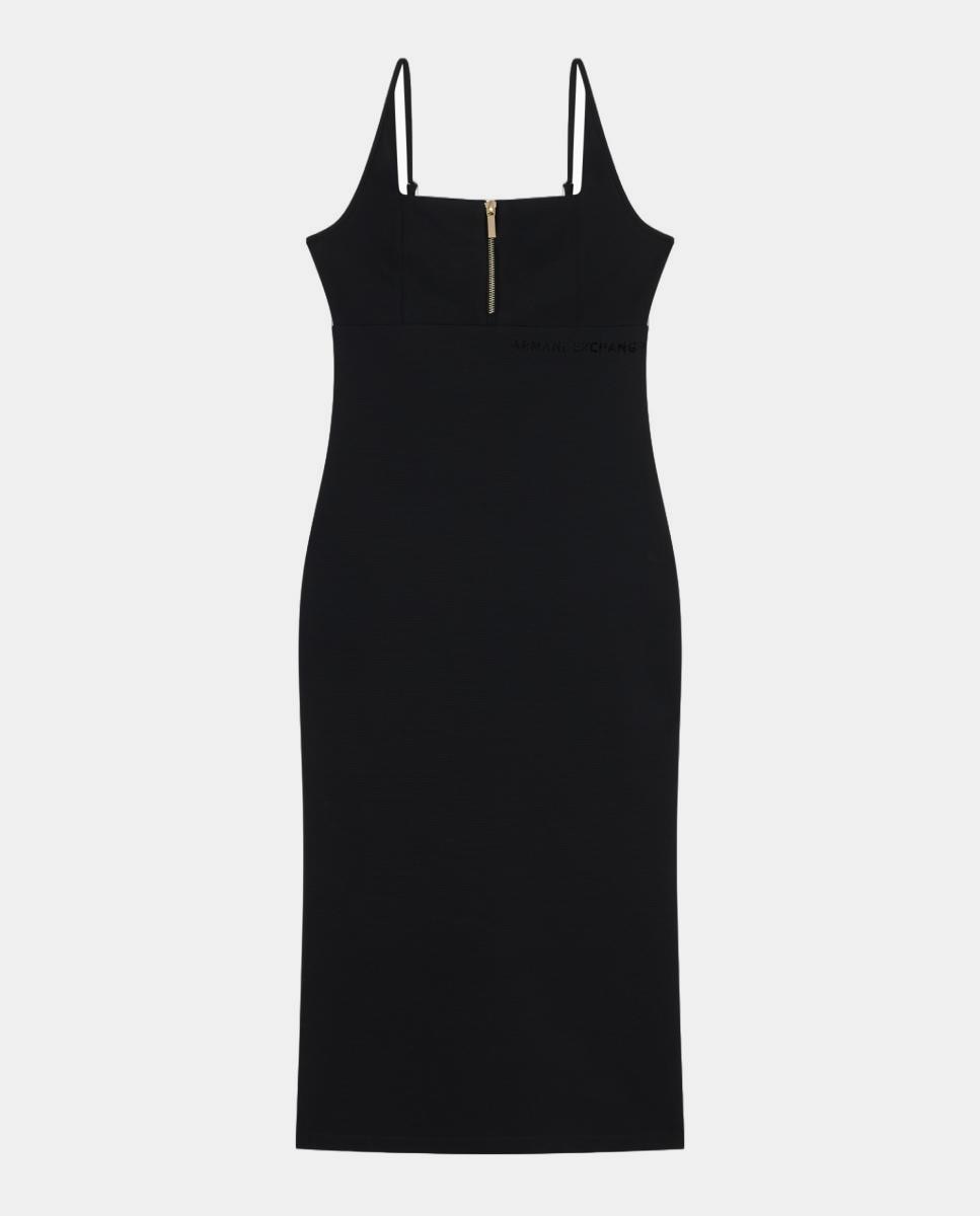 Vestido Midi de Alças em Tecido Otomano Preto-4