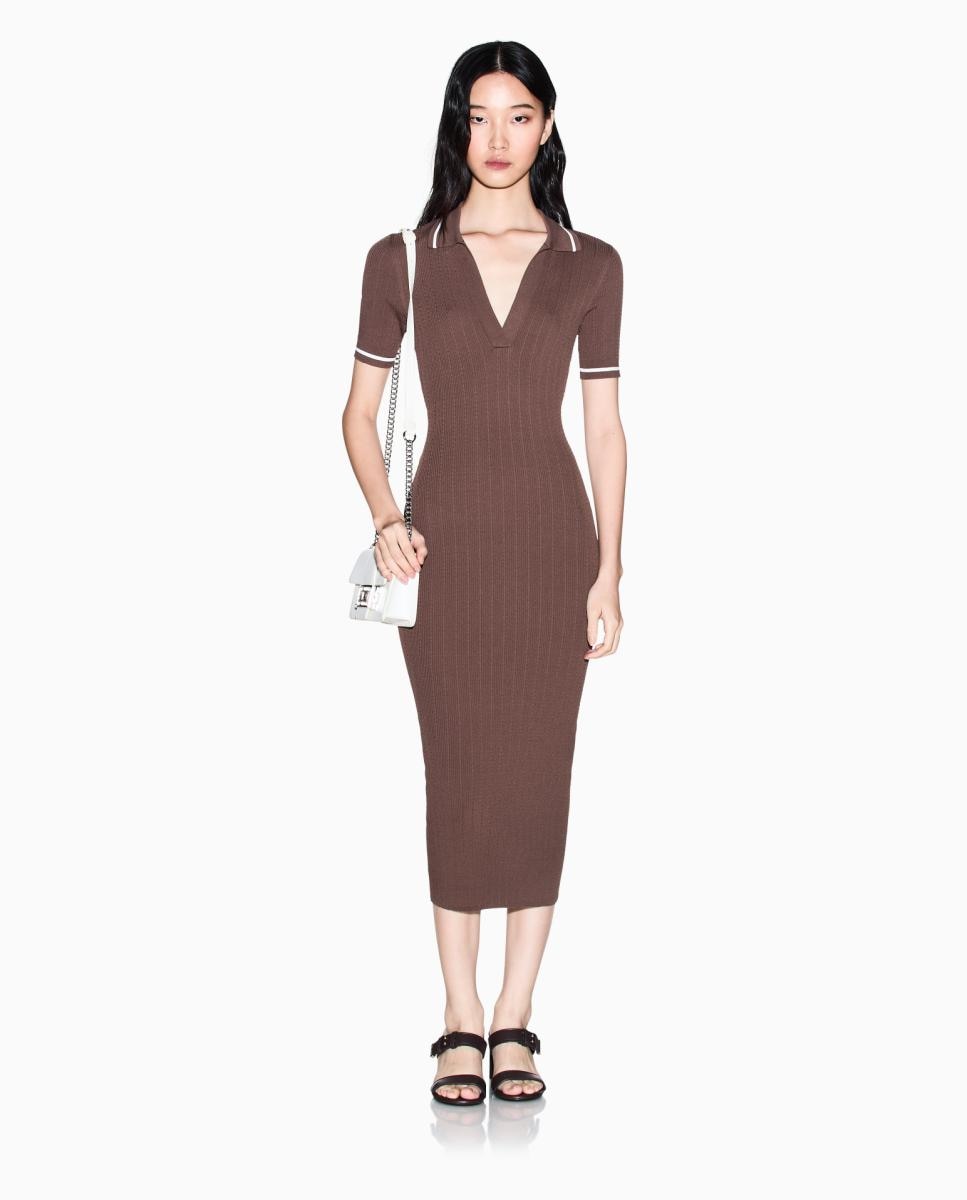 Imagem 0 de Vestido Midi com Colarinho de Polo em Malha com Viscose