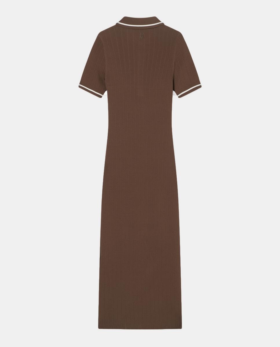 Vestido Midi com Colarinho de Polo em Malha com Viscose Castanho-5