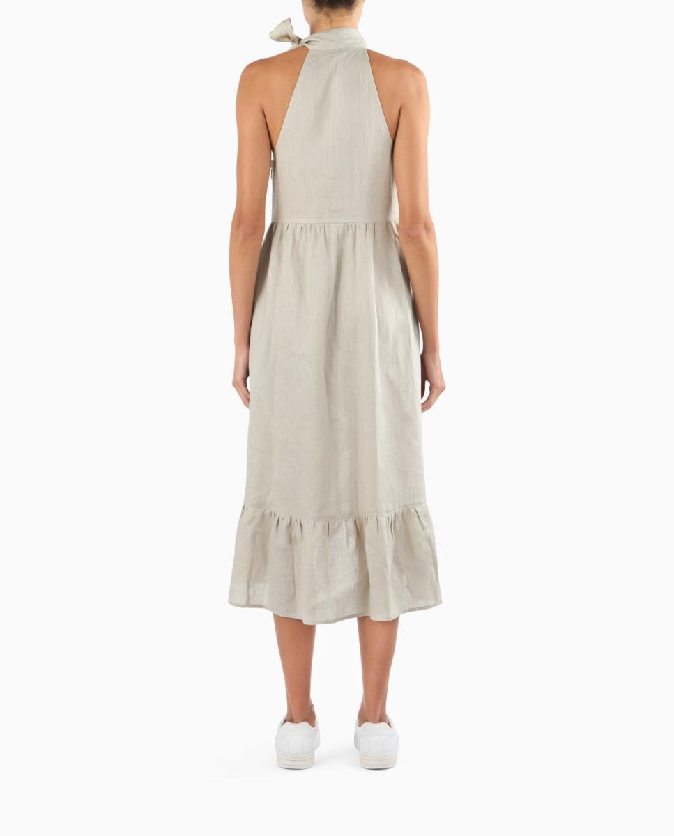 Vestido Midi de Linho com Gola Halter Pedra-2