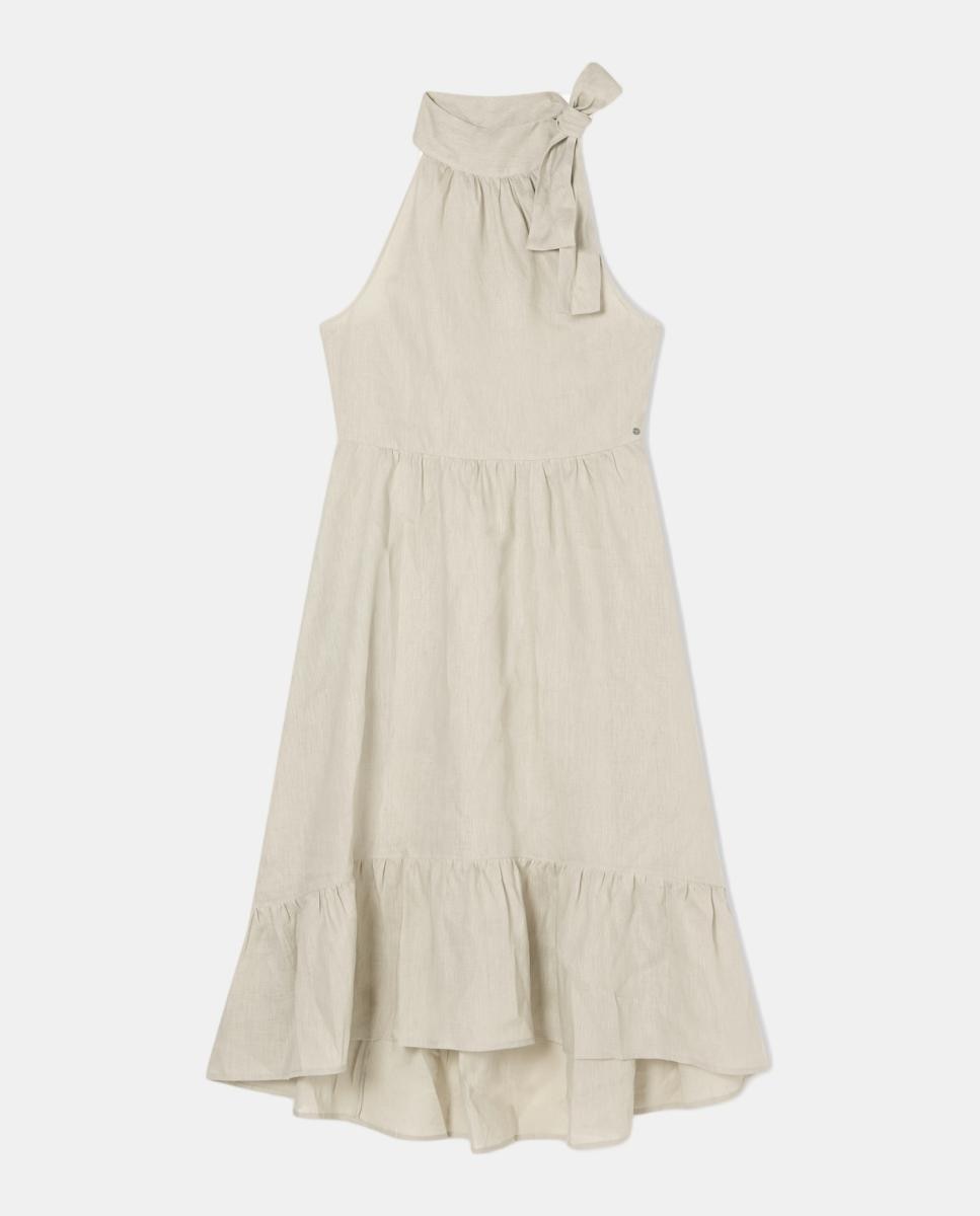 Vestido Midi de Linho com Gola Halter Pedra-3