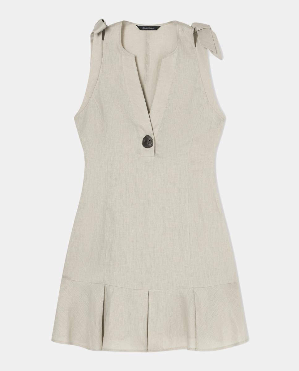 Vestido Curto de Linho sem Mangas Pedra-3