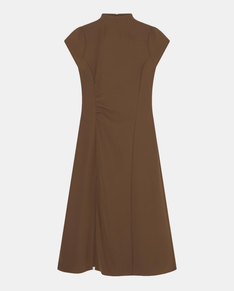 Vestido Midi Justo com Gola Coreana Castanho-4