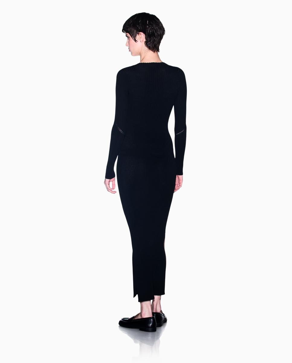Vestido Comprido de Malha com Logótipo Bordado Preto-2