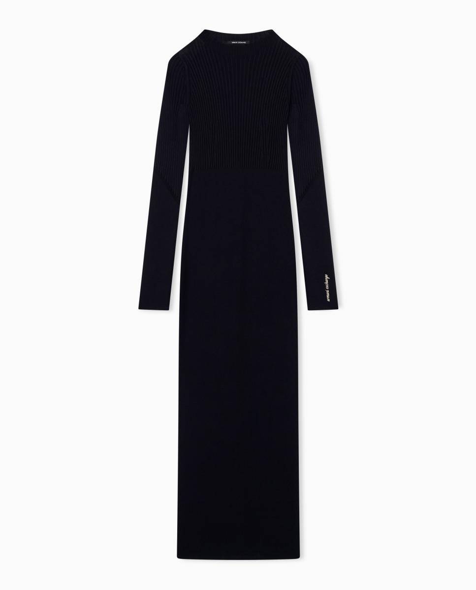 Vestido Comprido de Malha com Logótipo Bordado Preto-4