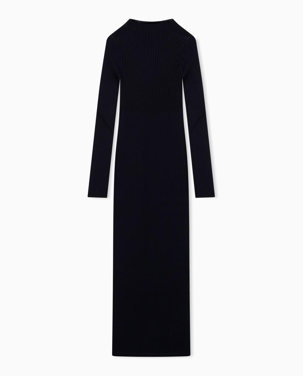 Vestido Comprido de Malha com Logótipo Bordado Preto-5