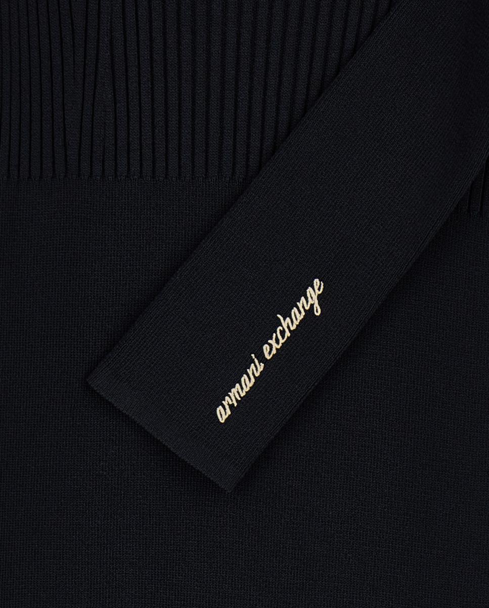 Vestido Comprido de Malha com Logótipo Bordado Preto-6