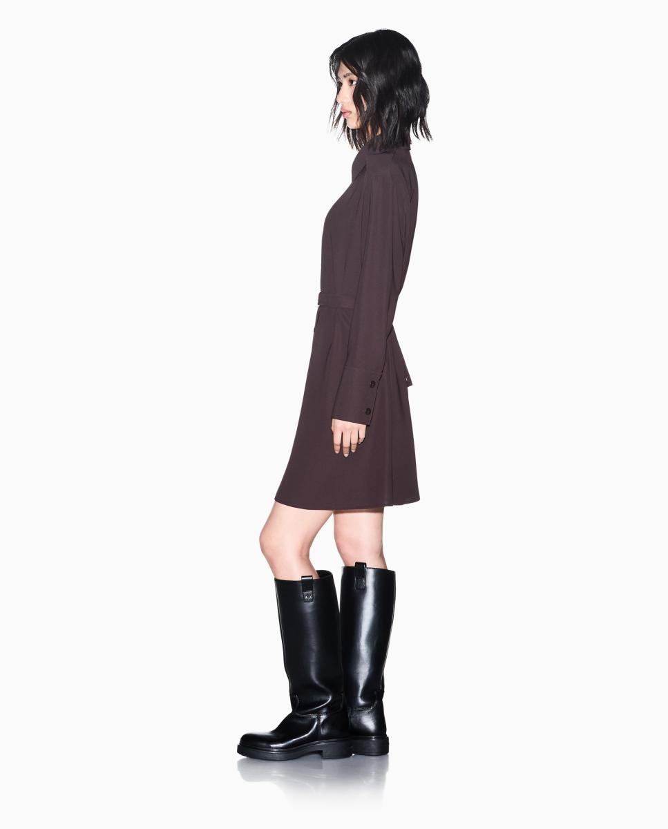 Vestido Camiseiro de Manga Comprida com Cinto Castanho-escuro-2