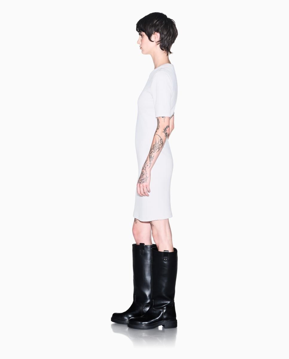 Vestido de Malha Canelada Midi Cinzento-claro-2