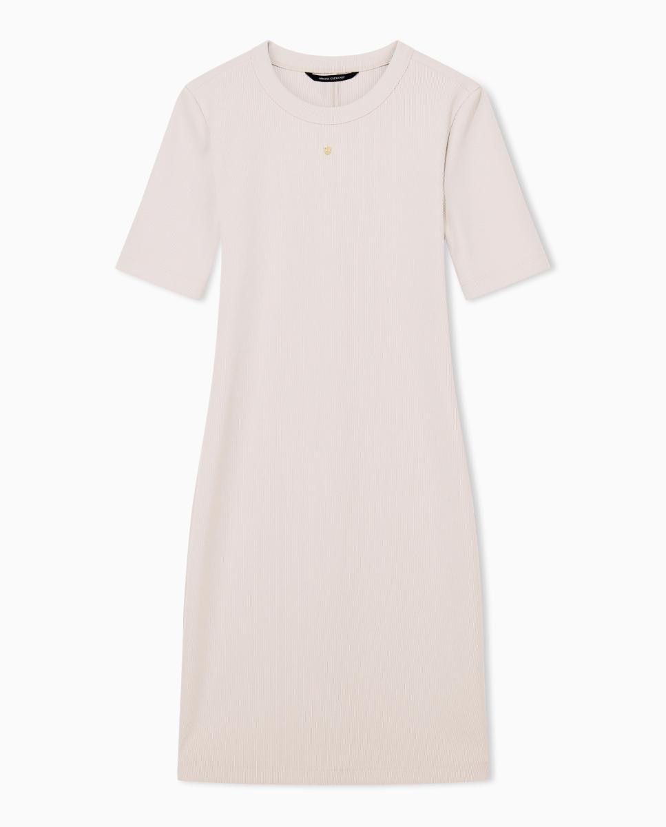 Vestido de Malha Canelada Midi Cinzento-claro-5