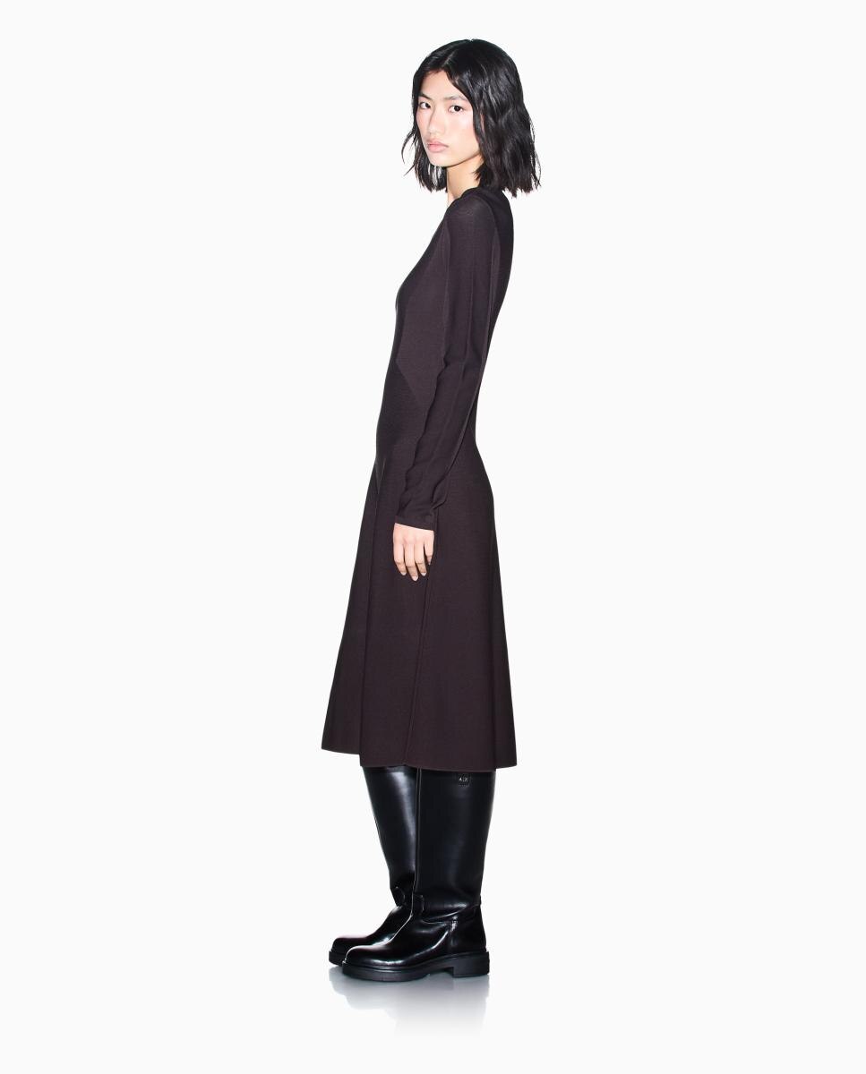 Vestido de Malha Midi com Manga Comprida Castanho-escuro-2