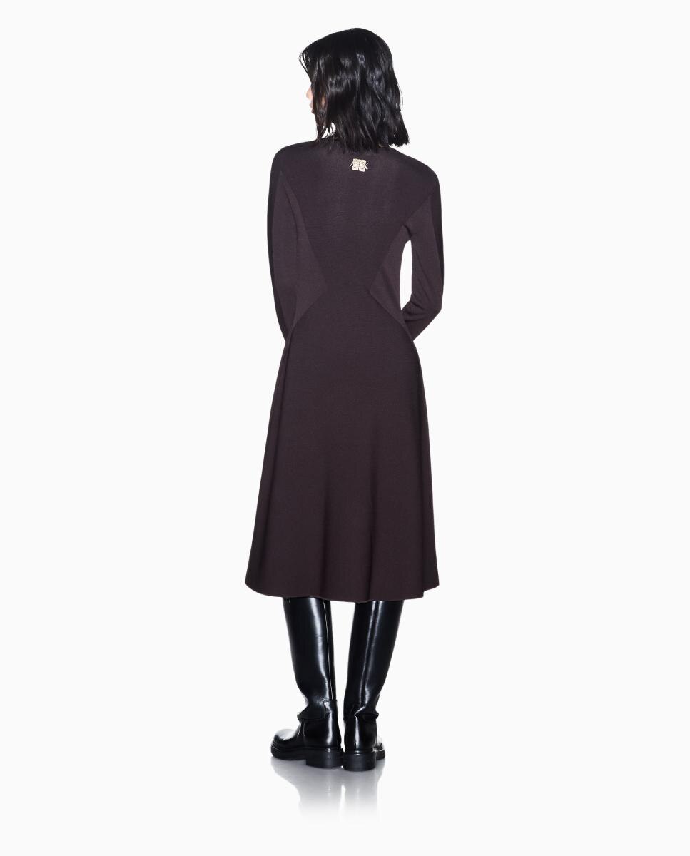 Vestido de Malha Midi com Manga Comprida Castanho-escuro-3