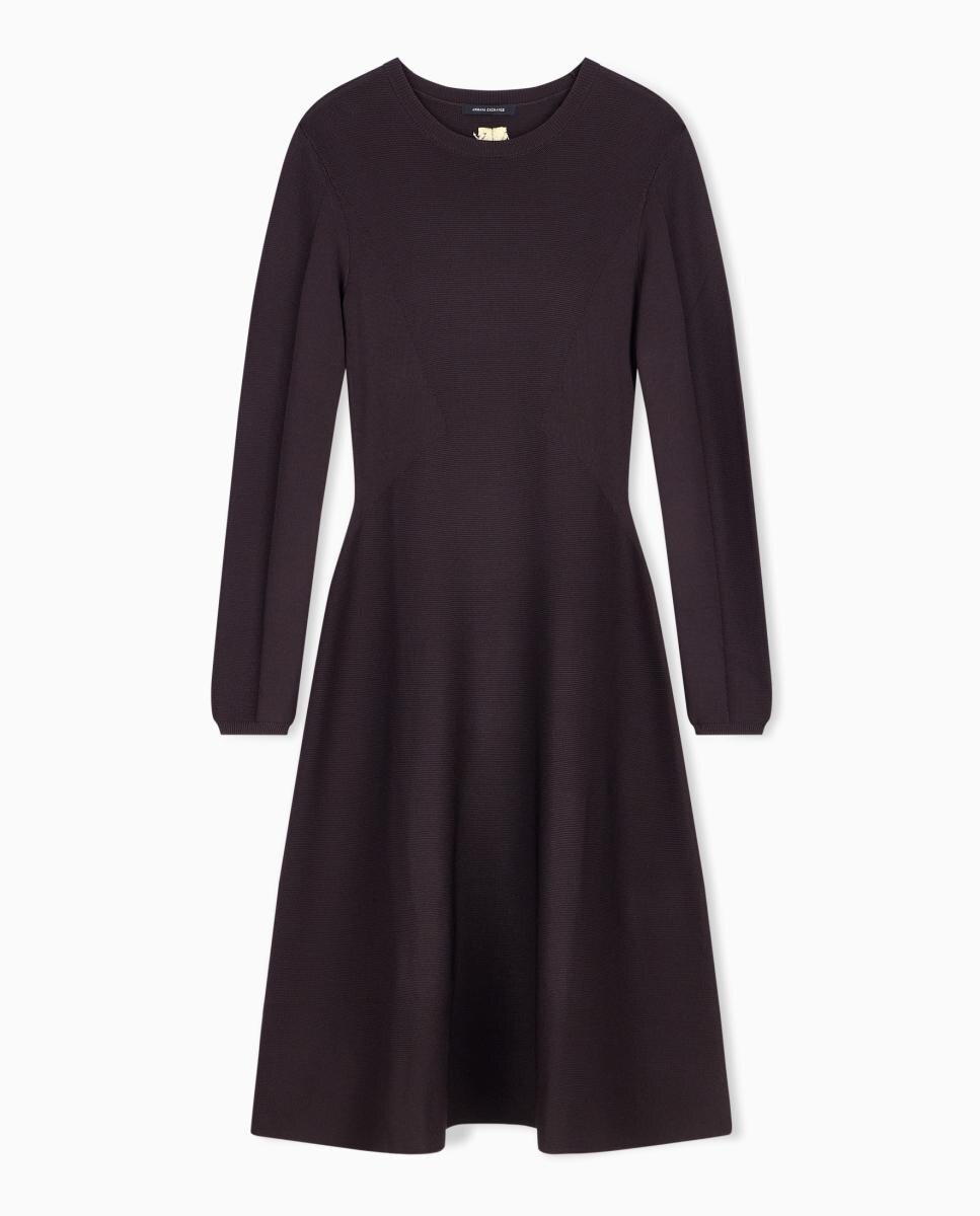 Vestido de Malha Midi com Manga Comprida Castanho-escuro-5