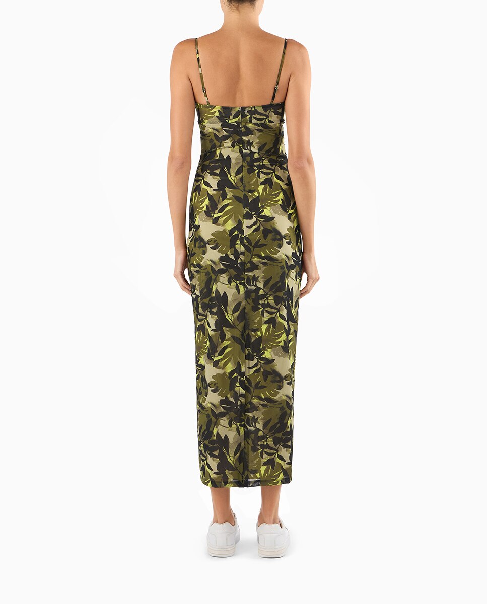 Vestido Comprido de Alças com Estampado Cápsula IBIZAX Verde-militar-2