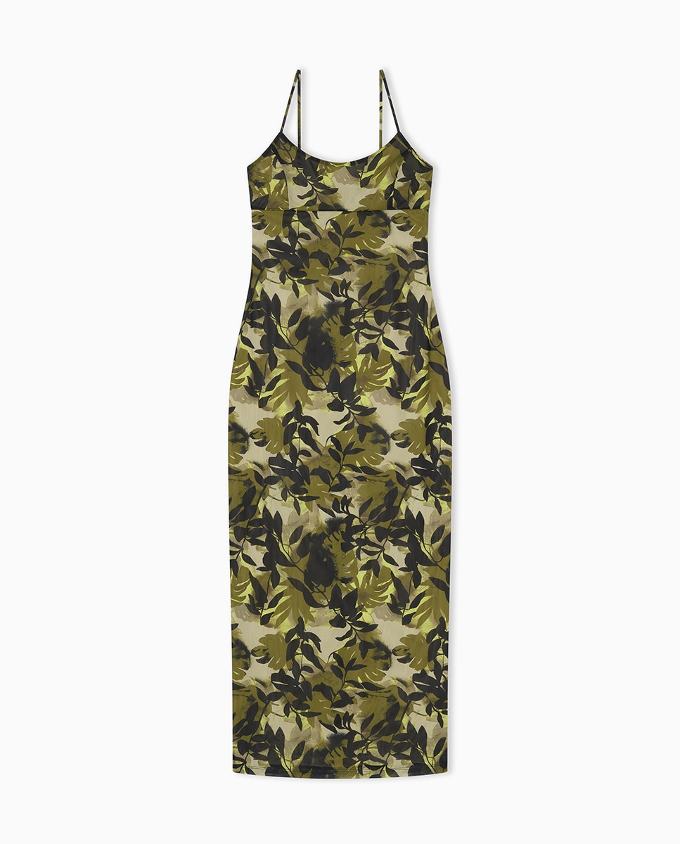 Vestido Comprido de Alças com Estampado Cápsula IBIZAX Verde-militar-3