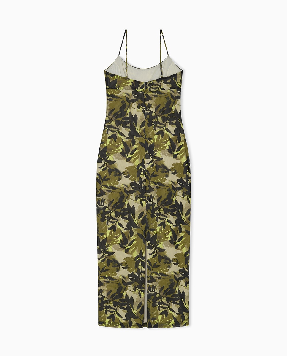 Vestido Comprido de Alças com Estampado Cápsula IBIZAX Verde-militar-4