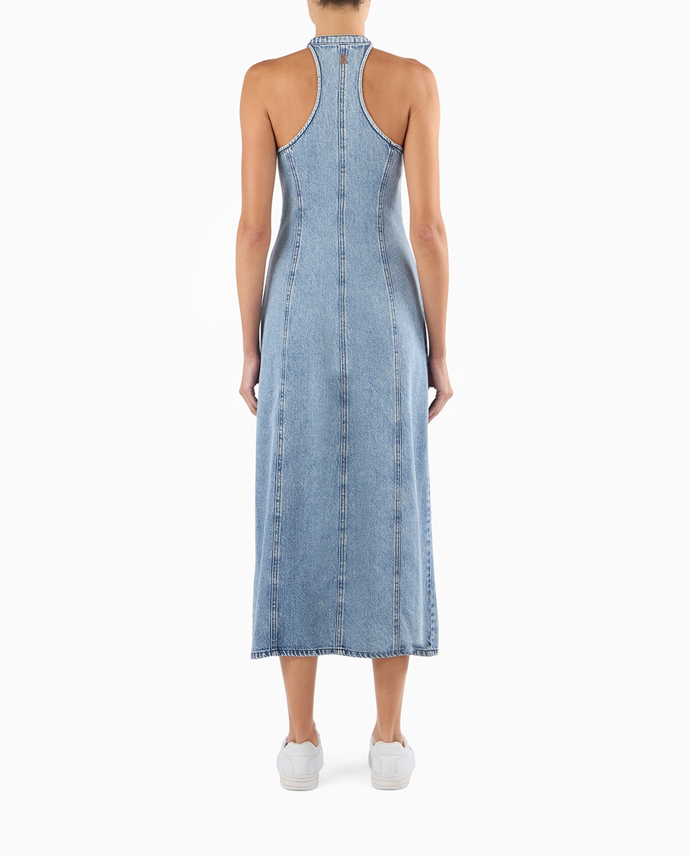Vestido Comprido de Ganga sem Mangas Azul-índigo-2
