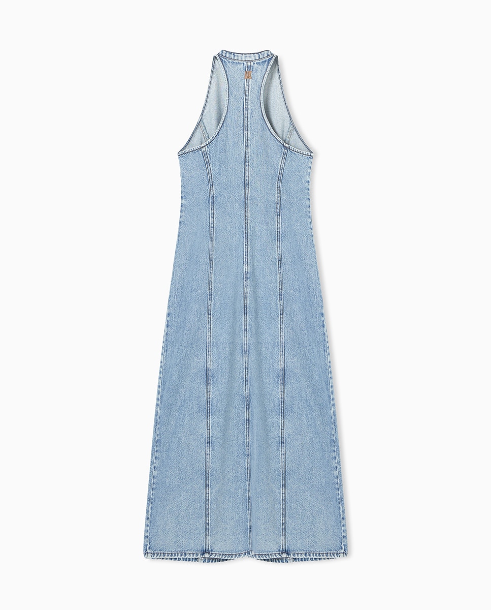 Vestido Comprido de Ganga sem Mangas Azul-índigo-4