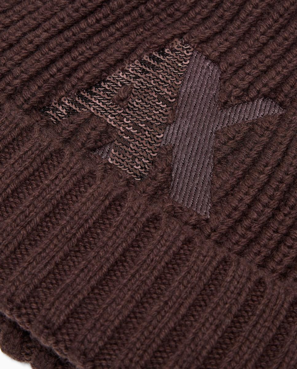Gorro de Malha com Logótipo de Lantejoulas Castanho-escuro-2