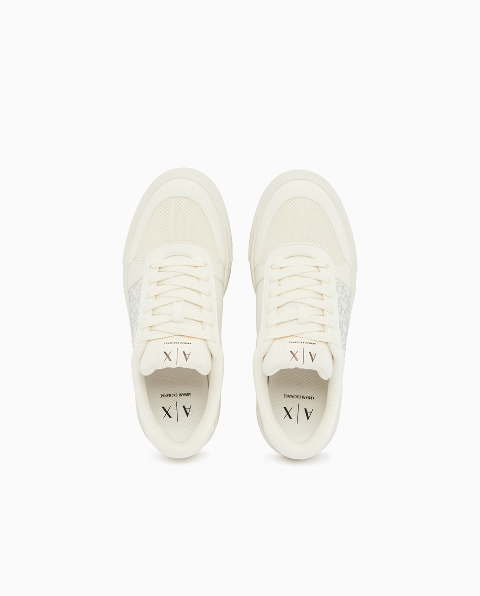 Sapatilhas com Plataforma e Logótipo em Strass Lateral Branco-2
