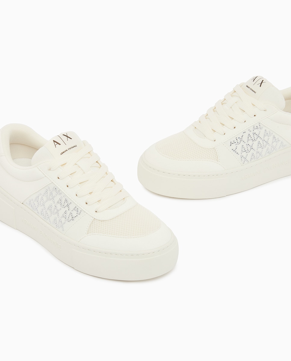 Sapatilhas com Plataforma e Logótipo em Strass Lateral Branco-3