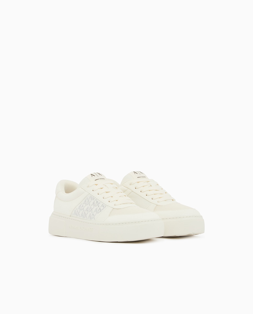 Sapatilhas com Plataforma e Logótipo em Strass Lateral Branco-5