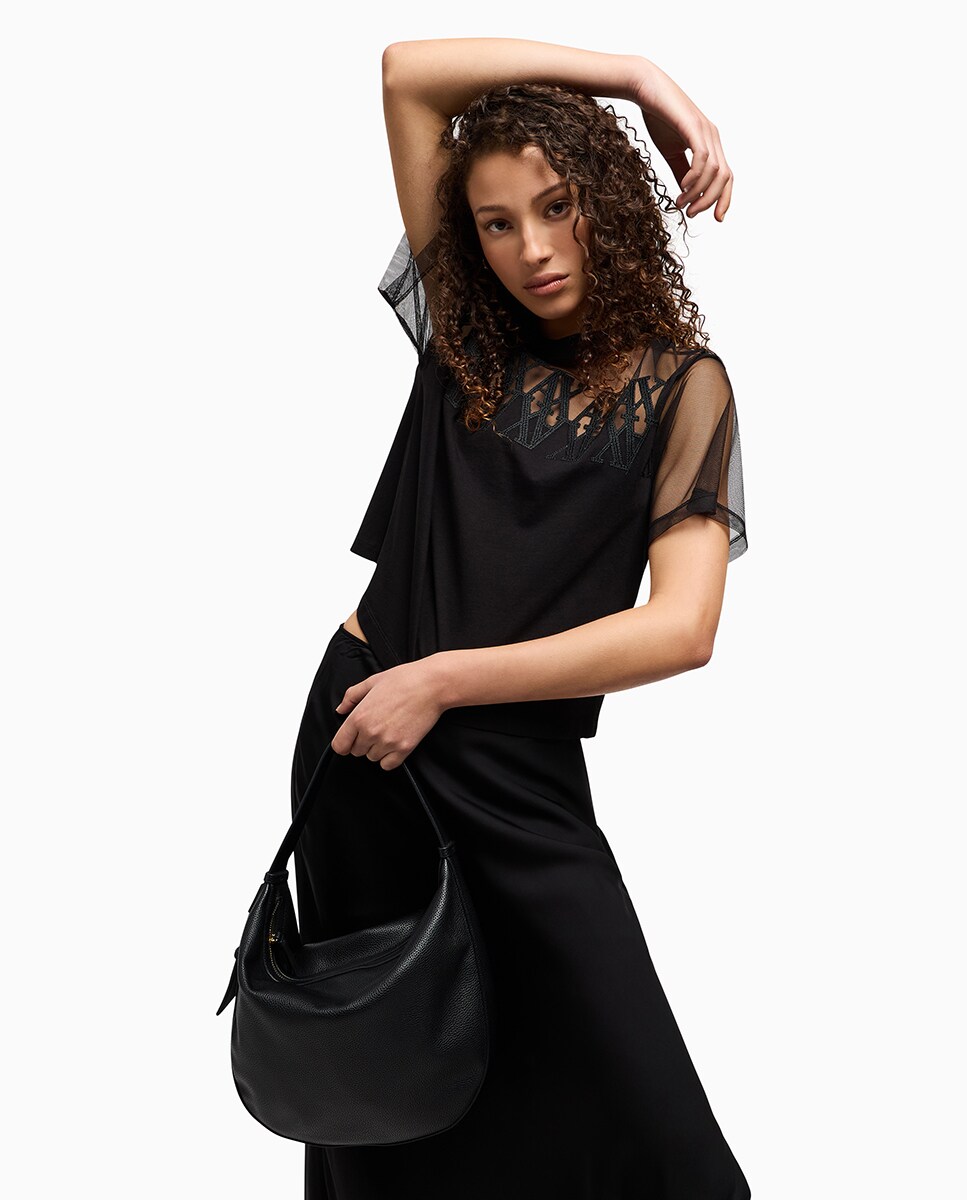 Mala Hobo Média em Ecopele com Alça de Ombro Preto-6