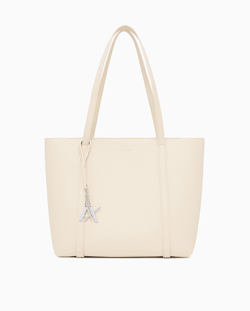 Bolso de mujer shopper con cremallera y logo colgante Variante única Crudo