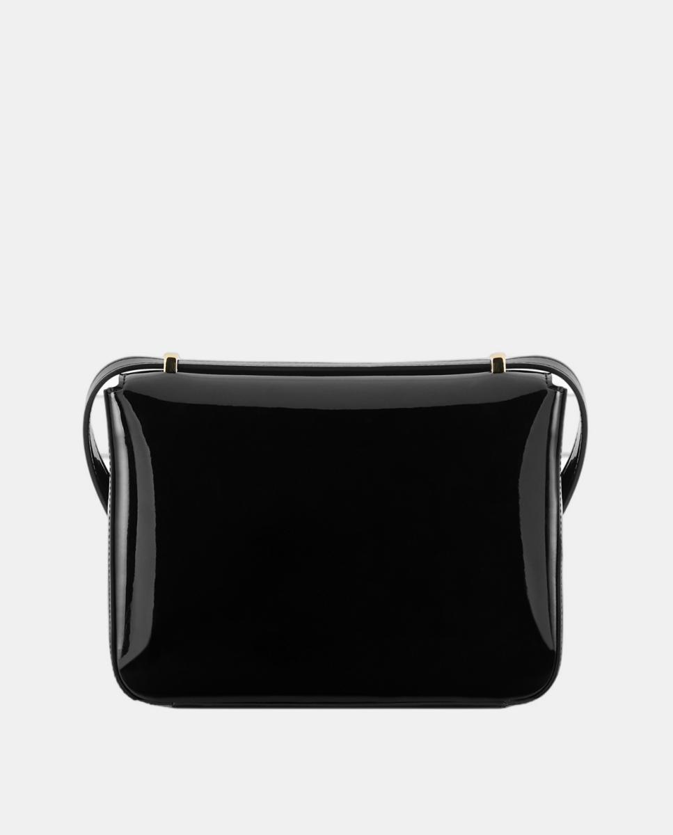 Mala a Tiracolo Média em Verniz com Aba Preto-4