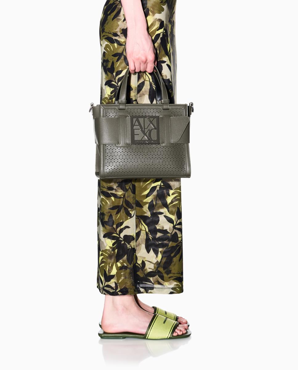 Mala Shopper Média com Alça Curta e Alça Comprida Verde-militar-2