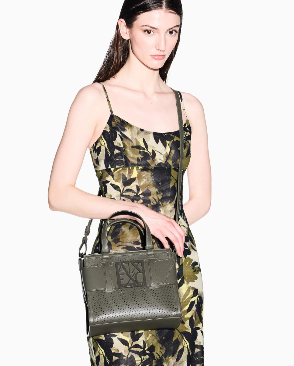 Mala Shopper Média com Alça Curta e Alça Comprida Verde-militar-3