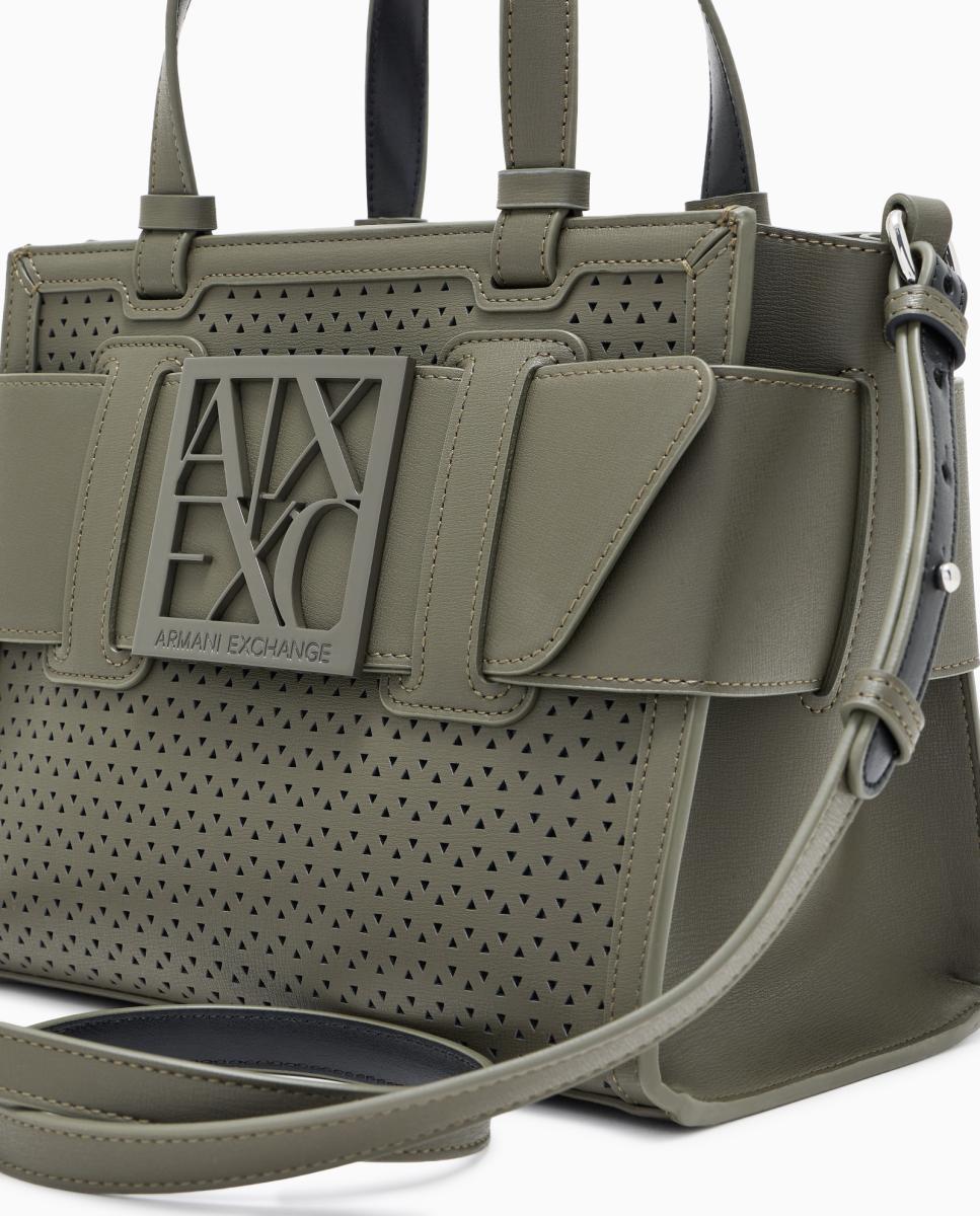Mala Shopper Média com Alça Curta e Alça Comprida Verde-militar-5